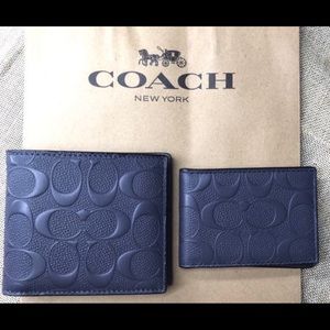 NWOT-RARE Men’s Coach 3-in-1 Signature Crossgrain Leather Wallet - Midnight Navy